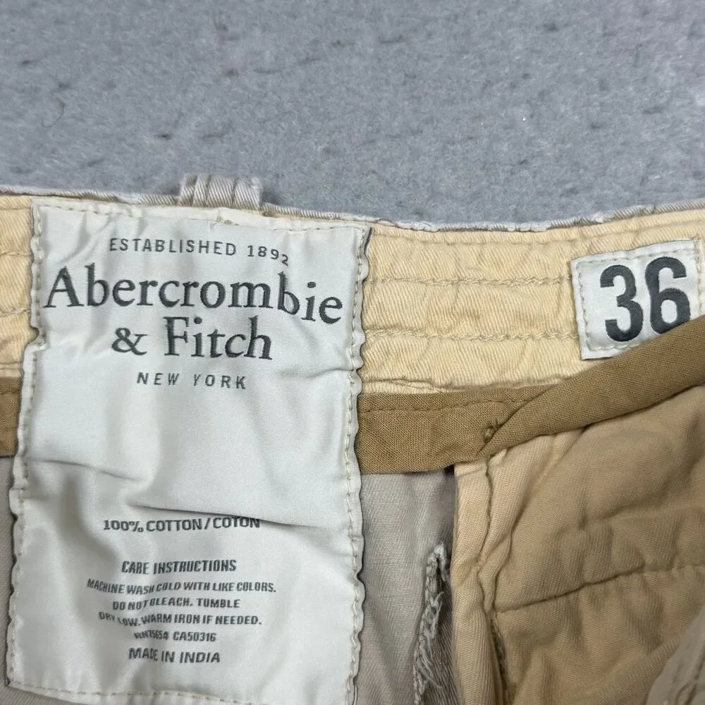 Abercrombie & Fitch Men’s Shorts 36 Khaki Button Fly Distressed Heavy Cargo